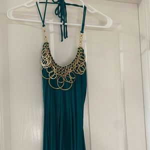 Sky halter top with gold neckline hardware